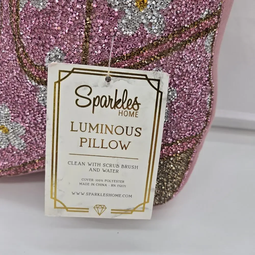 Sparkles Home Luminous Pink Flower Cowgirl Boot Rhinestone Shaped Throw Pillow